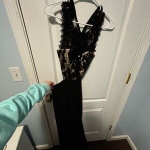 Elegant Black and Beige Lace Dress